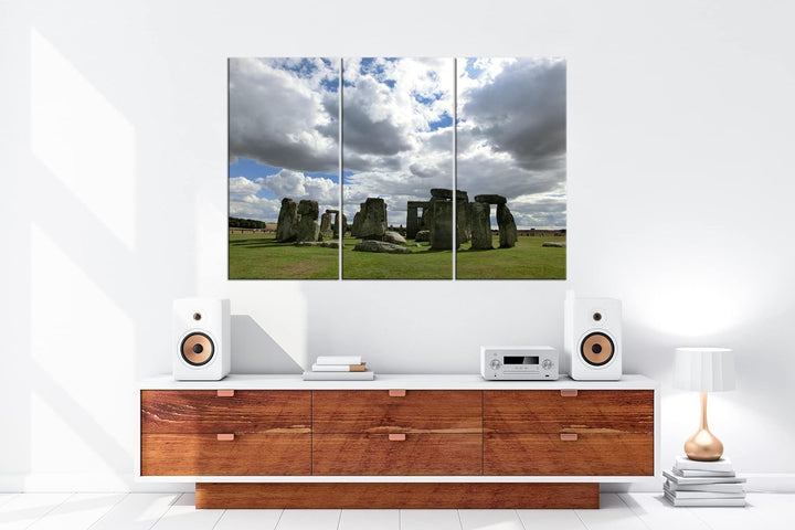 deyoli gigantische Stonehenge Felsformation in England Format: 3-teilig 120x80 als Leinwandbild, Mot