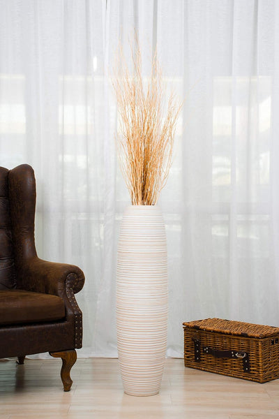 Leewadee Grosse Bodenvase für Dekozweige hohe Standvase Design Holzvase, Holz, 90 cm, White Wash 90