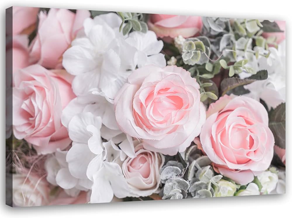 Feeby Bild auf Vlies Leinwand Rosa Rosen Blumenstrauss 90x60 cm Kunstdruck Modern Wandbilder Deko Fl