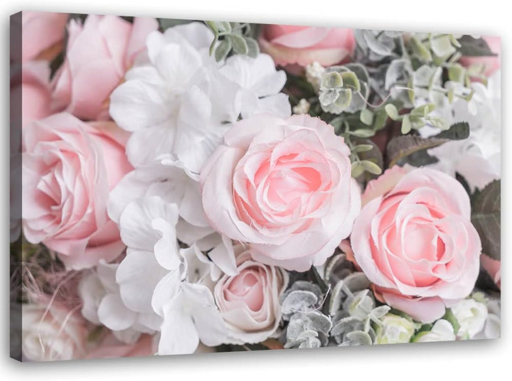 Feeby Bild auf Vlies Leinwand Rosa Rosen Blumenstrauss 90x60 cm Kunstdruck Modern Wandbilder Deko Fl