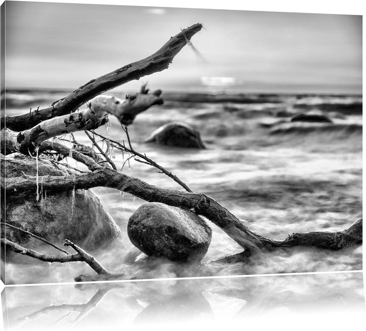 Pixxprint Ruhige See im Nebel / 100x70cm Leinwandbild bespannt auf Holzrahmen/Wandbild Kunstdruck De