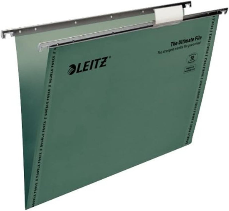 Leitz Ultimate Hängemappe recycelt mit Reitern und Etiketten V-förmiger Boden Folio-Format 50 Stück