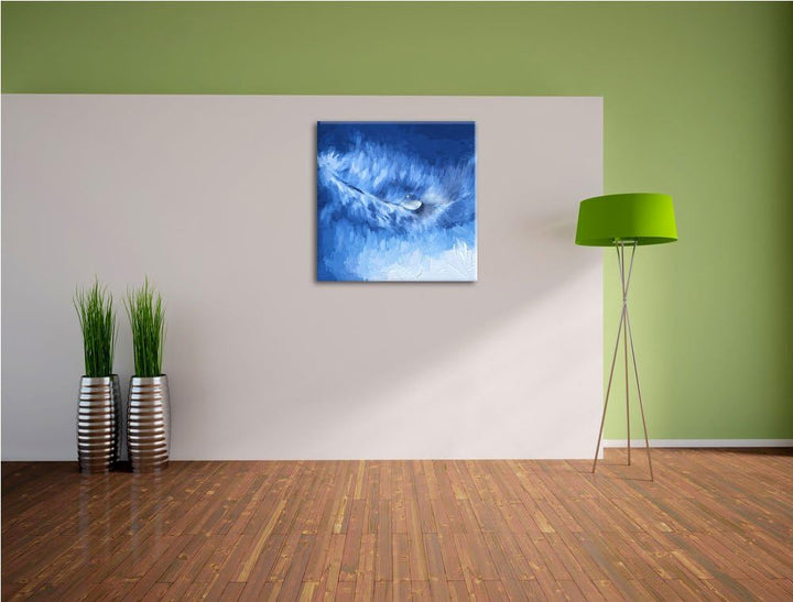 Pixxprint Feder mit Wassertropfen als Leinwandbild | Grösse: 70x70 cm | Wandbild | Kunstdruck | fert
