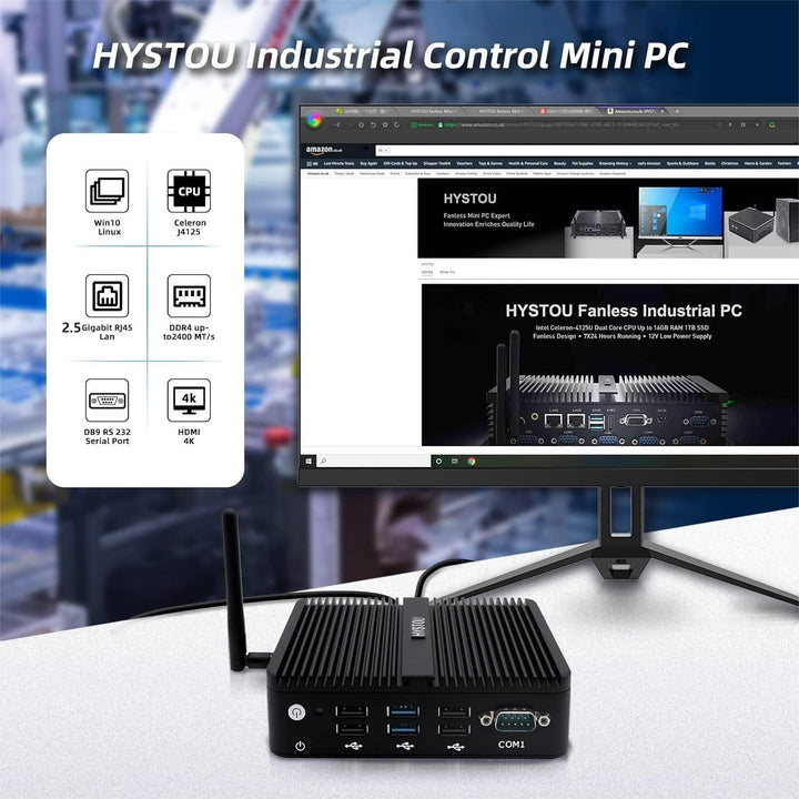 HYSTOU Firewall Appliance Industrial Mini PC, Celeron J4125 mit 8 GB DDR4 256 GB SSD Opnsense Pfsens