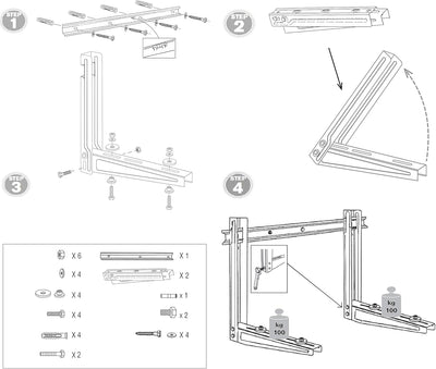 Fischer Halterungen für Klimaanlage, Ausseneinheit Klima, Länge Arm 560 mm, Regale aus verzinktem St