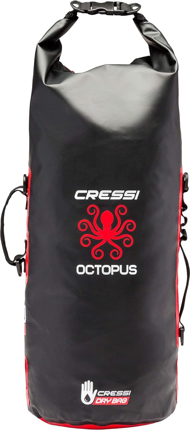 Cressi Unisex-Adult Octopus Dry Backpack wasserdichte Mehrzwecktasche/Rucksack, Schwarz/Rot, 30 L