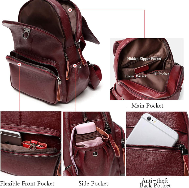 FANDARE Echtes Leder Rucksack Damen Stylisch Rucksäcke Wasserdicht Daypack Schultasche für Universit