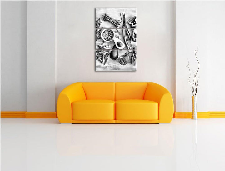 Pixxprint Grüne Gemüse Vielfalt als Leinwandbild/Grösse: 3 Teilig (120x80) cm/Wandbild/Kunstdruck/fe