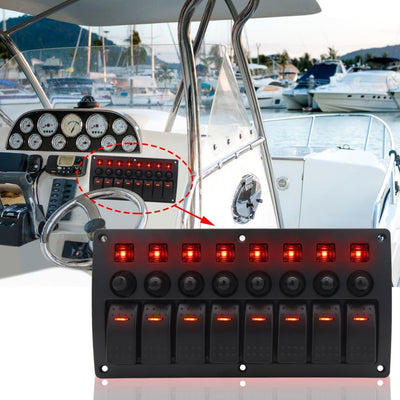 Geloo Marine Boat Toggle Rocker Switch Panel 8 Gang ON-Off Zündschalter wasserdicht 12V/24V Leistung