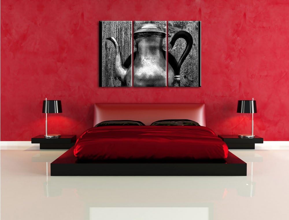Pixxprint stilvolle alte Teekanne aus Metall als Leinwandbild/Grösse: 3 Teilig (120x80 cm) cm/Wandbi