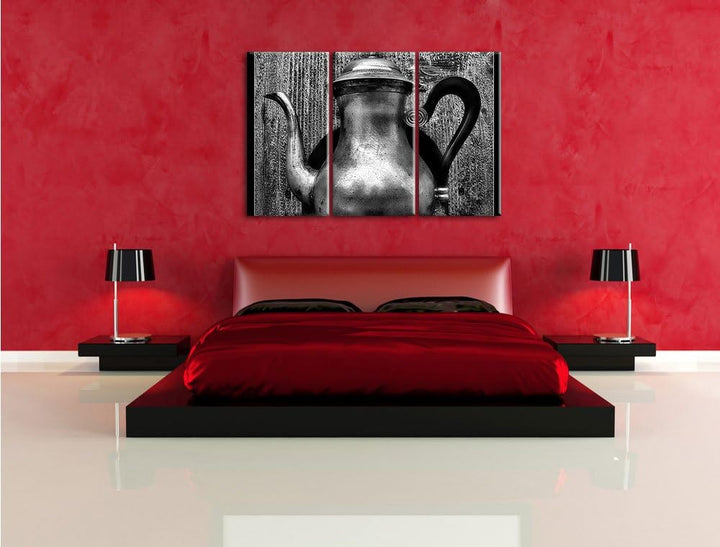 Pixxprint stilvolle alte Teekanne aus Metall als Leinwandbild/Grösse: 3 Teilig (120x80 cm) cm/Wandbi