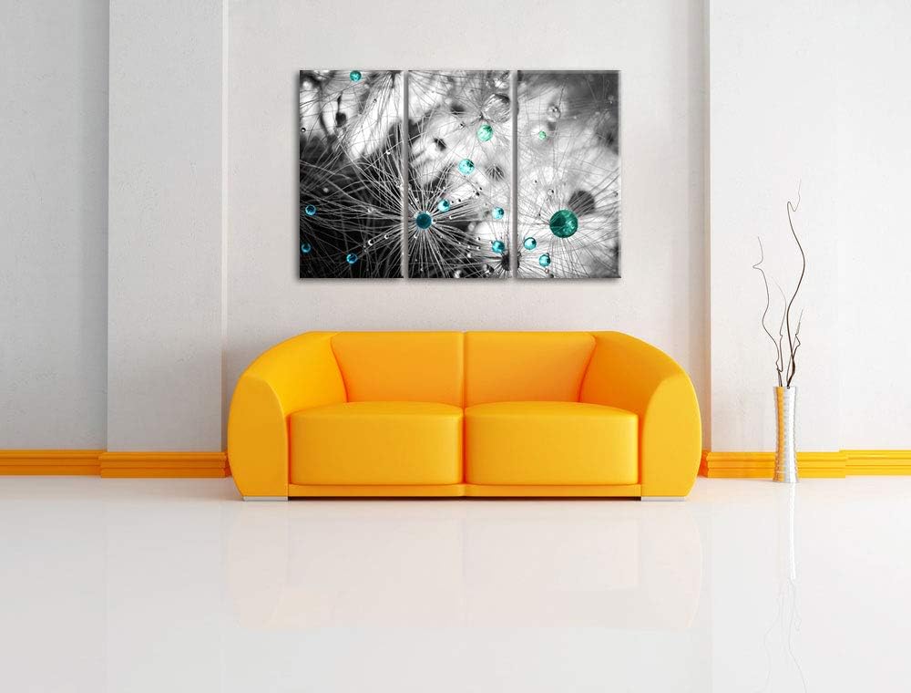 Pixxprint Wassertropfen auf Pusteblume als Leinwandbild | Grösse: 3 Teilig (120x80) | Wandbild| Kuns