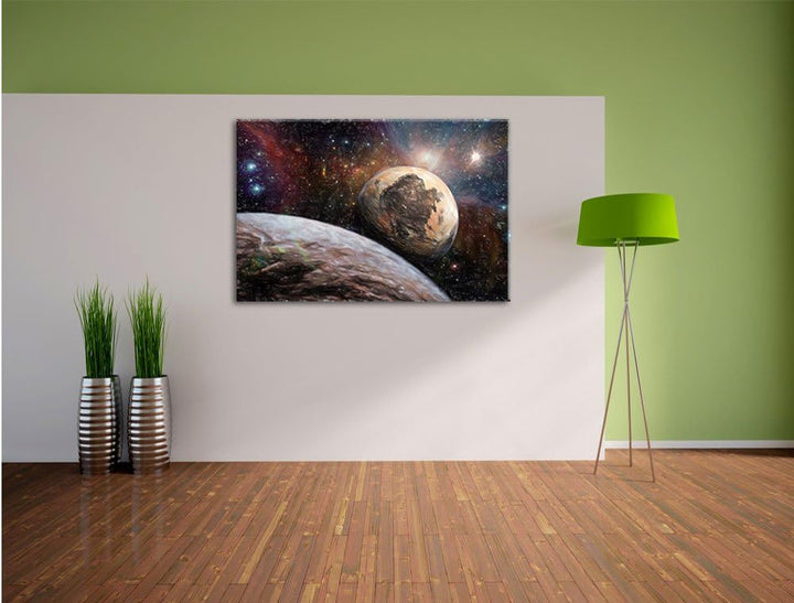 Pixxprint Alien Planeten im Weltall als Leinwandbild/Grösse: 100x70 / Wandbild/Kunstdruck/fertig bes