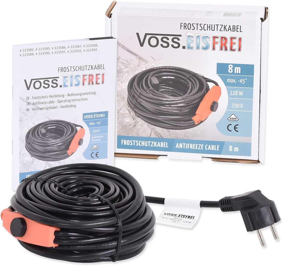 8m Frostschutz Heizkabel mit Knopf-Thermostat VOSS.eisfrei, 230V, Heizleitung Zum Schutz von Wasserl
