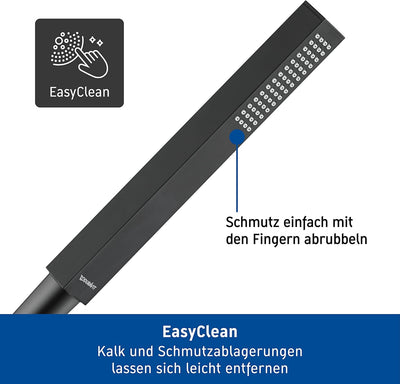 Duravit wassersparende Stabbrause, Duschkopf mit Strahlart Rain, Duschbrause eckig, Handbrause mit w