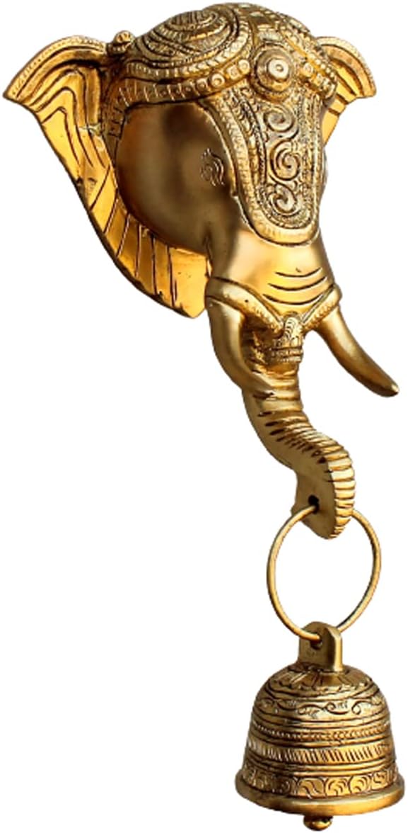 StonKraft Schöner Türklopfer mit Elefantengesicht, Türdekoration mit Messingglocke für Tür- und Wand