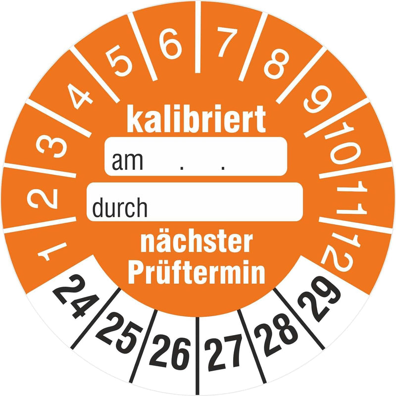 2500 Prüfetiketten Kalibriert nächster Prüftermin 18 mm zum beschriften 2024-29 2500 18mm Durchmesse