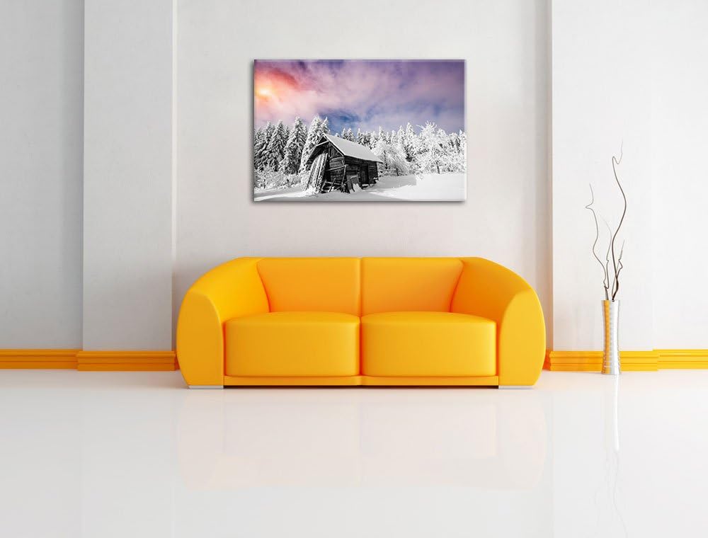 Einsame gemütliche Holzhütte im Schnee schwarz/weiss Format: 100x70 auf Leinwand, XXL riesige Bilder