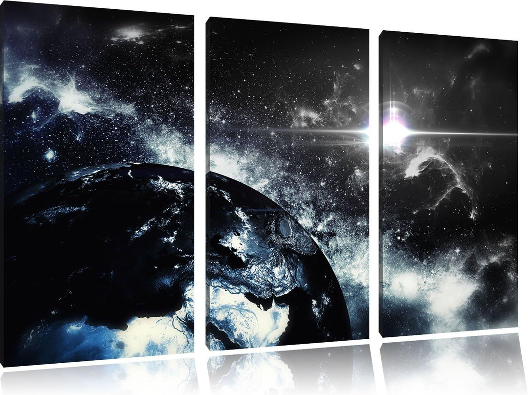 Pixxprint die Erde von Oben bei Nacht B&W Detail 3-Teiler Leinwandbild 120x80 Bild auf Leinwand
