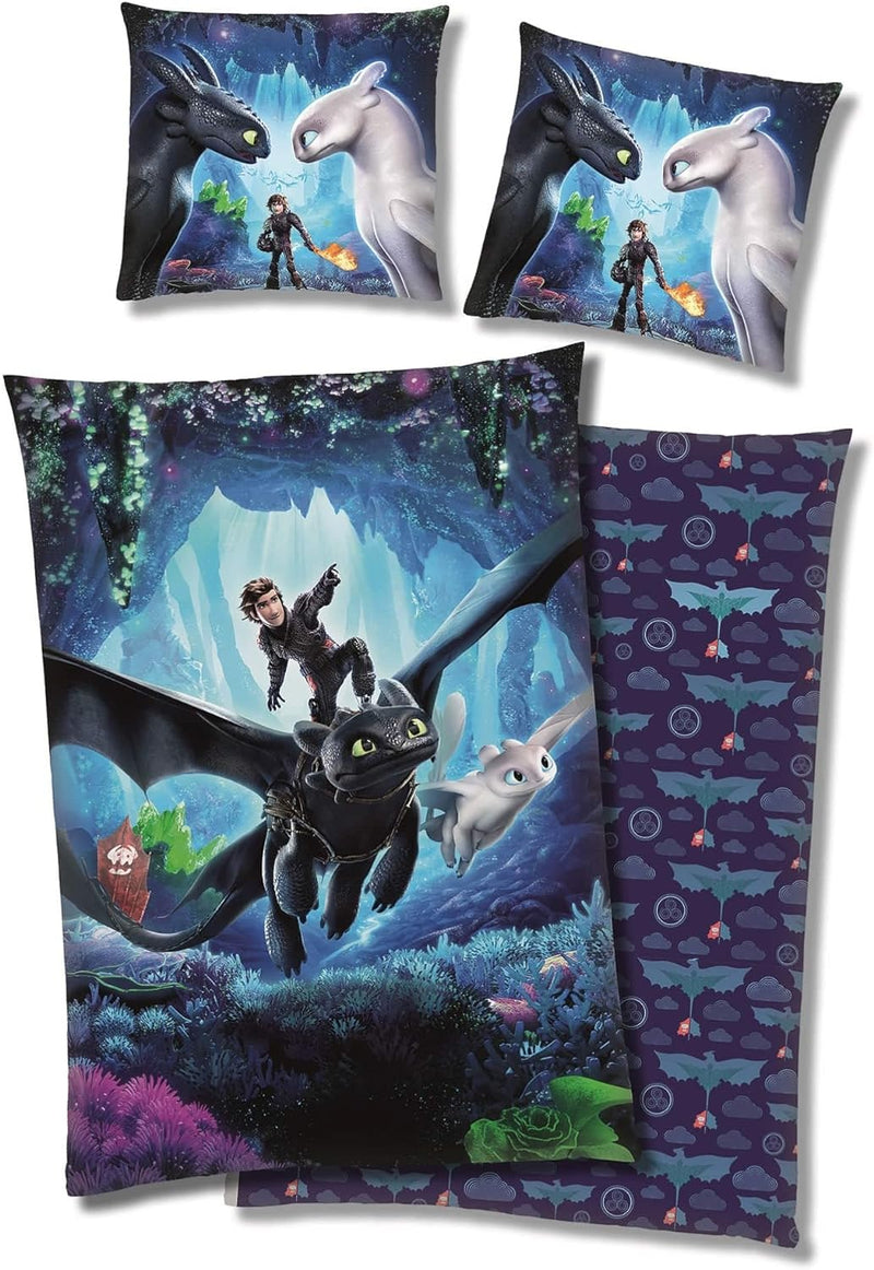 Familando Warme Dragons Bettwäsche für Jungen · Fleece Kinderbettwäsche 135x200 80x80 cm · extra wei