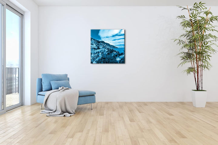 deyoli Amalfi Küste in Italien Format: 40x40 Effekt: Monocrome Blau als Leinwandbild, Motiv fertig g