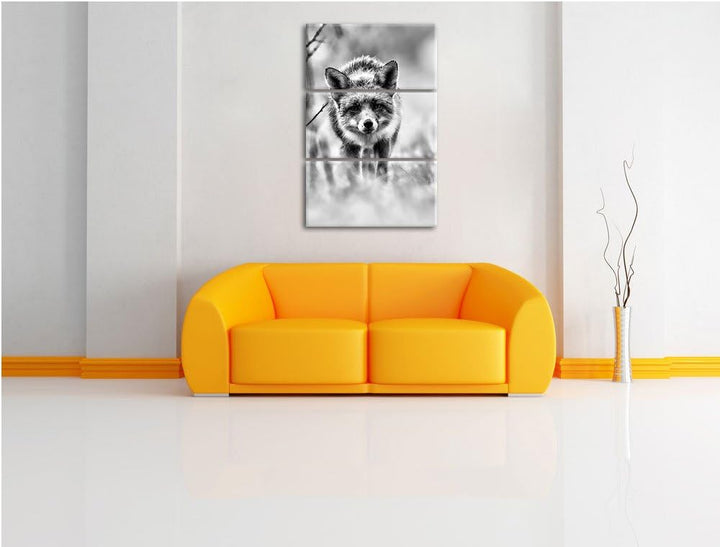 Pixxprint Schleichender Fuchs als Leinwandbild | Grösse: 3 Teilig (120x80) | Wandbild| Kunstdruck |