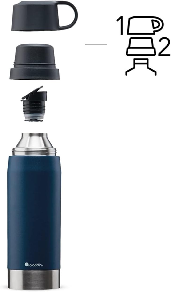 Aladdin CityPark Thermavac Twin Cup Bottle 1.1L Navy Blue – BPA FREE Stainless Steel Bottle with Bui