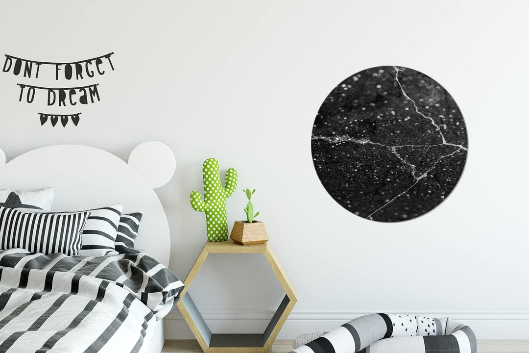 MuchoWow Wandbild Rund Wanddeko Deko Wohnzimmer Bilder 60x60 cm Marmor - Schwarz - Silber, 60x60 cm