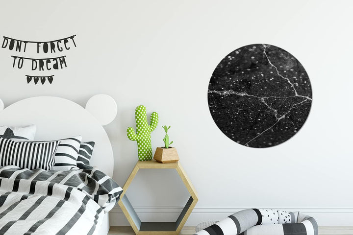MuchoWow Wandbild Rund Wanddeko Deko Wohnzimmer Bilder 60x60 cm Marmor - Schwarz - Silber, 60x60 cm