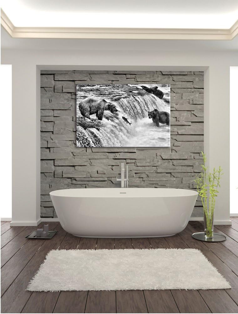 Pixxprint Bären fangen Lachs als Leinwandbild | Grösse: 100x70 | Wandbild| Kunstdruck | fertig bespa