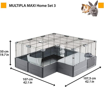 Ferplast Modularer Käfig für Kaninchen Meerschweinchen MULTIPLA MAXI, Hasenkäfig, mit Zubehör DOUBLE