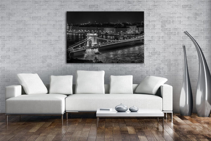deyoli Kettenbrücke im schönen Budapest Effekt: Schwarz/Weiss im Format: 80x60 als Leinwandbild, Mot