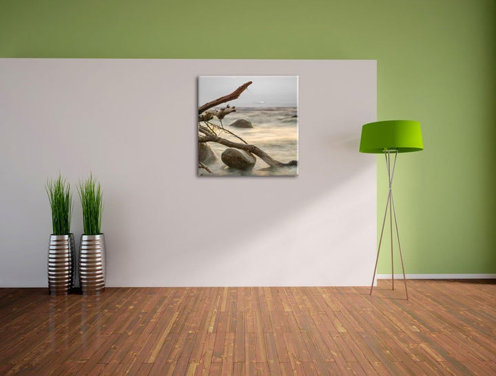 Pixxprint Ruhige See im Nebel als Leinwandbild/Grösse: 70x70 cm/Wandbild/Kunstdruck/fertig bespannt,