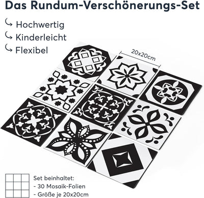 30 Stück Klebefliesen Folie 20x20 cm für Bad und Küche - Fliesenfolie, Fliesenfaufkleber - Stickerfl