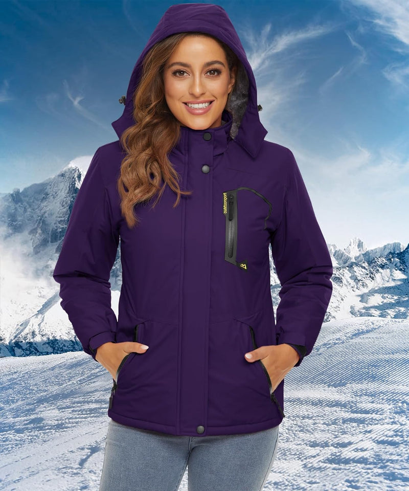 TACVASEN Damen Übergangsjacke Warm Winterjacke Gefüttert Wanderjacke Ski Jacket mit Wasserdichtem Re