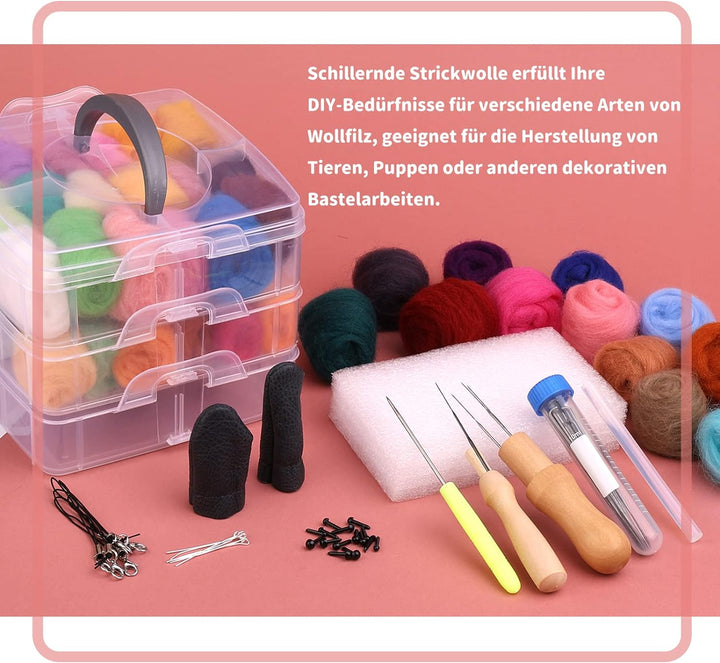 48 Farben Nadelfilz Set, Filzwolle Roving, 88 Stück Nadelfilz Starter Kit mit Filznadeln Grundwerkze