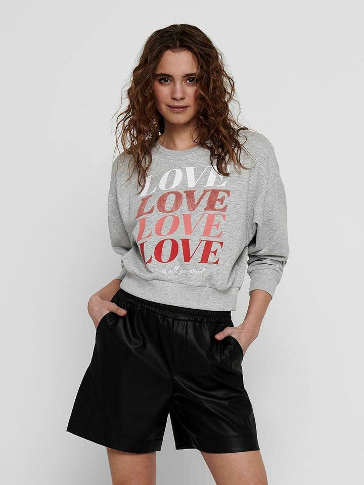 ONLY Female Sweatshirt Statement Llight Grey Melange