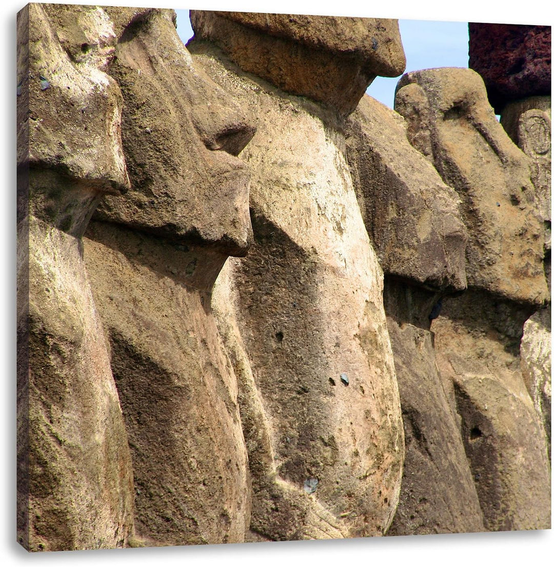 Pixxprint Osterinseln Statuen Detailansicht als Leinwandbild/Grösse: 70x70 cm/Wandbild/Kunstdruck/fe