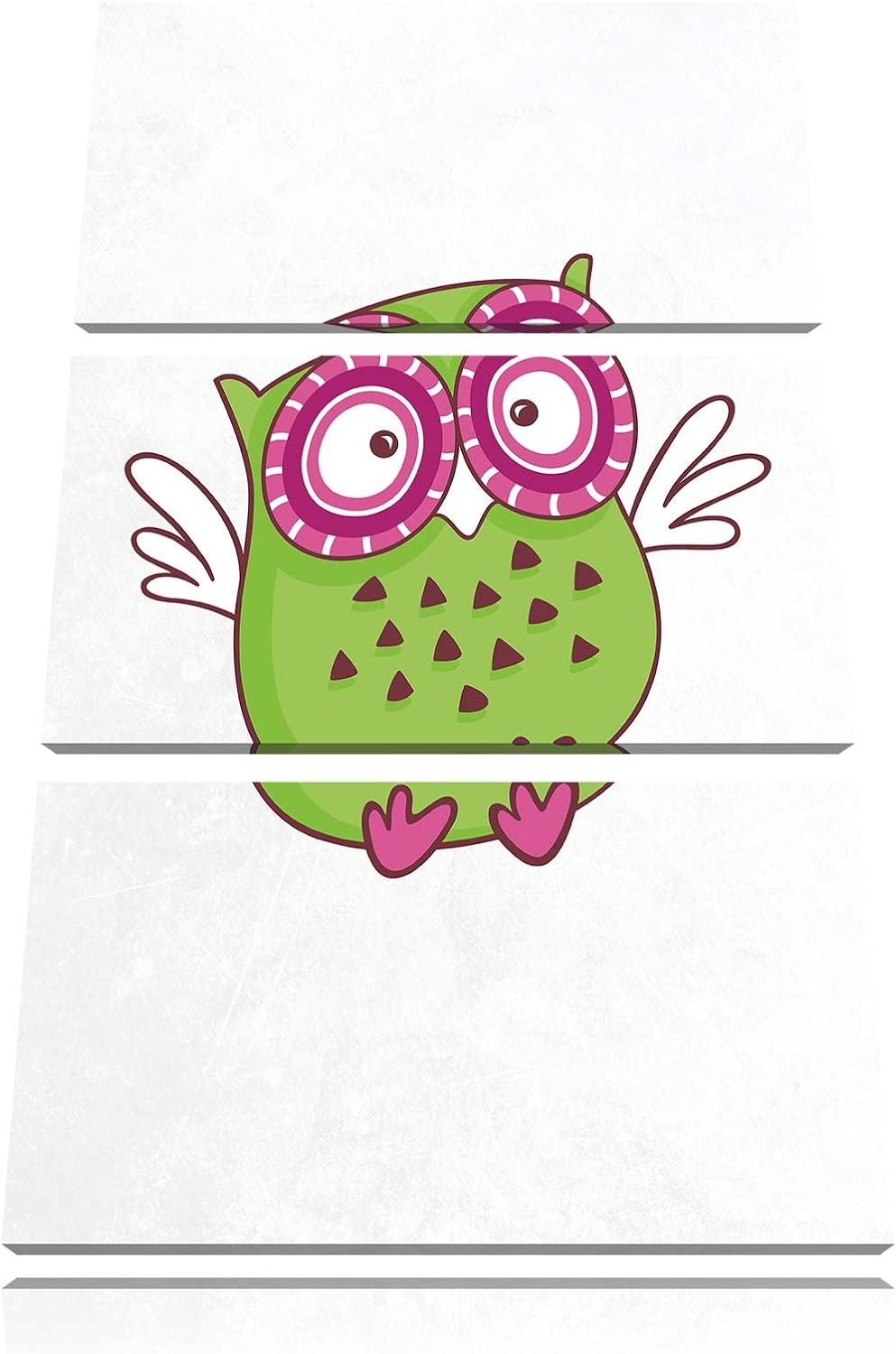 Pixxprint Lustige grüne Eule fliegend als Leinwandbild/Grösse: 3 Teilig (120x80) cm/Wandbild/Kunstdr