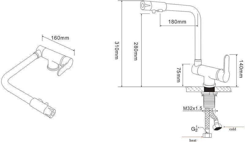 SJQKA-3 Wege Wasserhahn Küche,Vorfenster Küchenarmatur,360° Drehbar Küchenarmatur, 3 In 1 Mischbatte