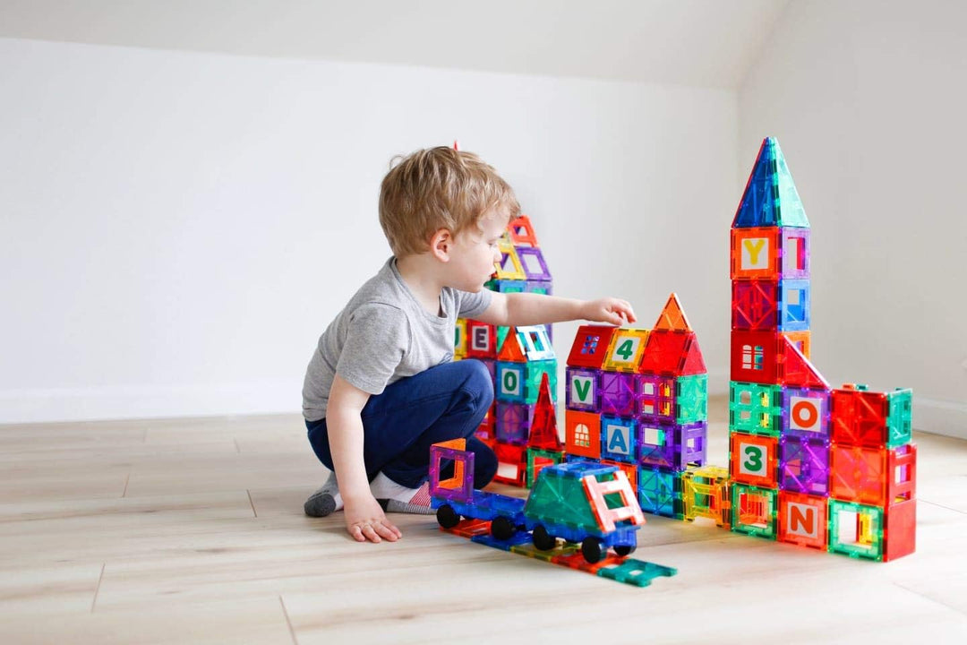 Playmags 3D Magnetische Blöcke für Kinder - Magnet Blöcke Lernen Formen, Farben & Alphabet STEM Magn