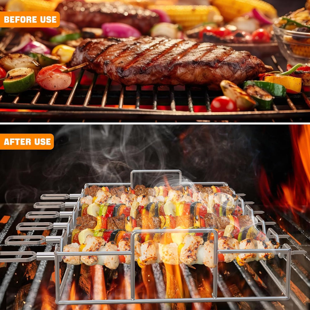 Onlyfire Grillspiesse Edelstahl Set, Schaschlikspiesse mit Ständer, Schlaufengriff, Kebab Spiesse fü