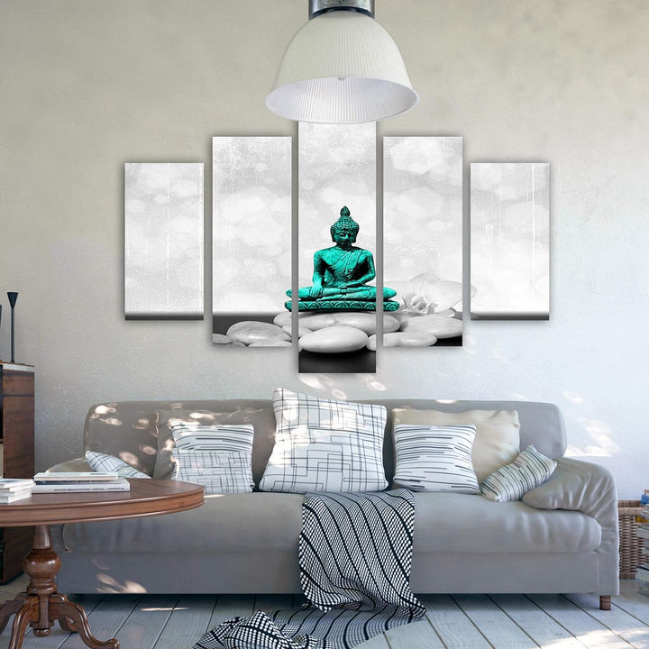 Feeby Bild auf Leinwand Buddha 5 Teilig Modern Steine Zen Religion Spa türkis 200x100 cm Leinwandbil