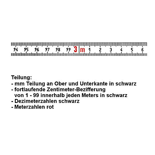 Skalenbandmass - Stahl weiss lackiert - Bezifferung von links nach rechts - Breite: 10mm, mit Duplex