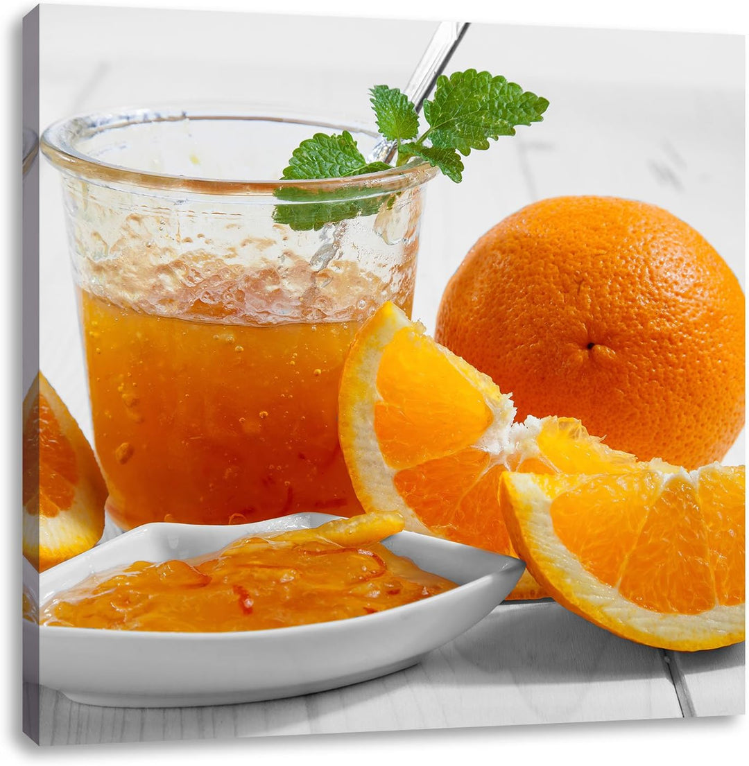 Pixxprint Orangen Orangenmarmelade Orangensaft schwarz/weiss, Format: 70x70 als Leinwandbild, 70x70