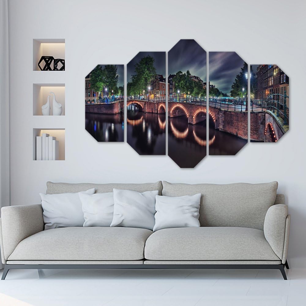 Wandbild XXL 5 tlg Amsterdam Deko Kunst Bild mehrfarbig 200x100 cm Deko Paneel 200x100 cm mehrfarbig