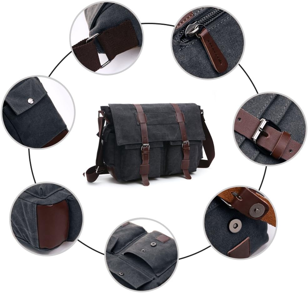 LOSMILE Herren Umhängetasche Schultertasche 16 Zoll Kuriertasche Canvas Laptop Tasche Messenger Bag