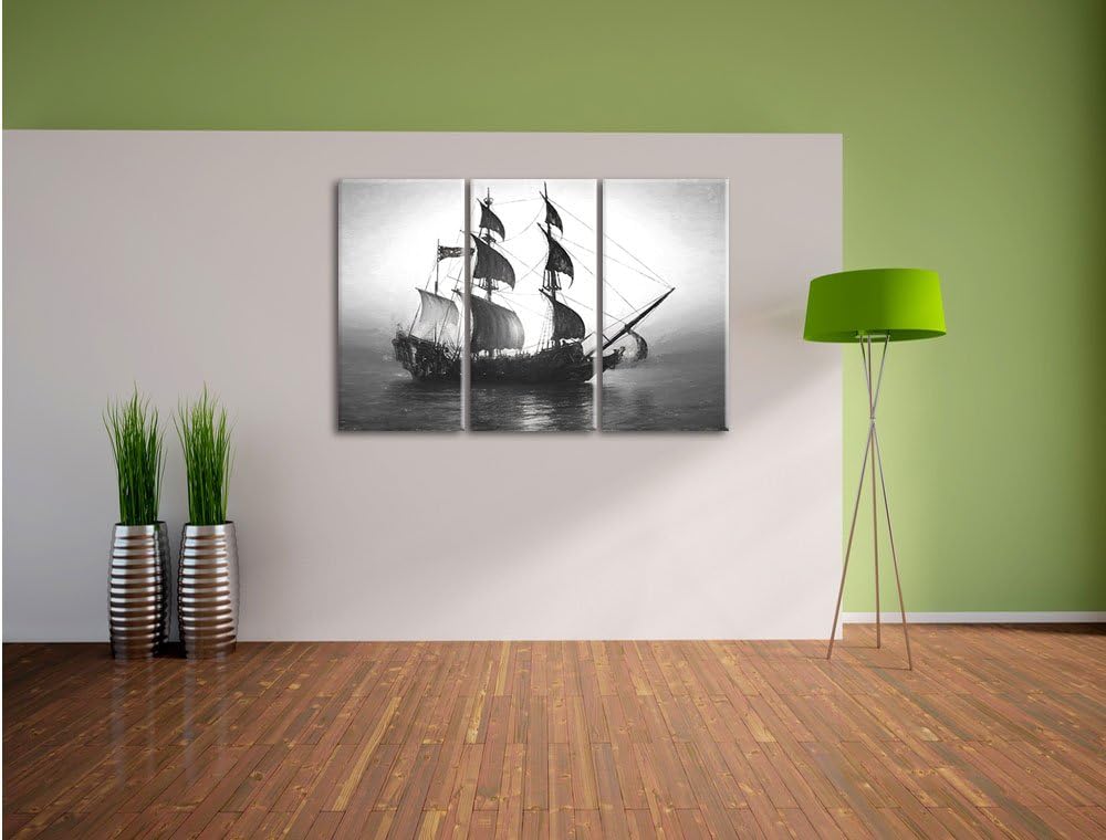 Pixxprint Segelschiff 3Teiler 120x80 cm Leinwandbild Wandbild Kunstdruck
