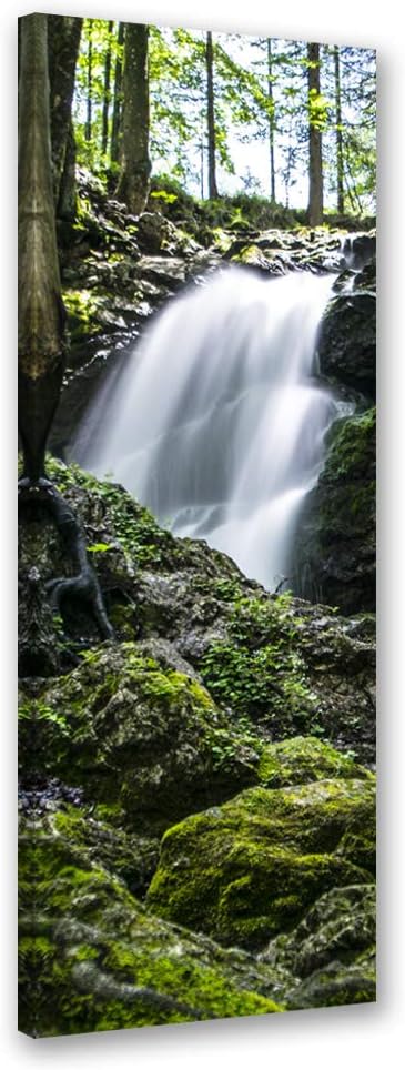 Feeby Vlies Leinwandbild Wasserfall Im Wald 60x150 cm Wand Bild Kunstdruck Deko Wohnzimmer Wohnungs