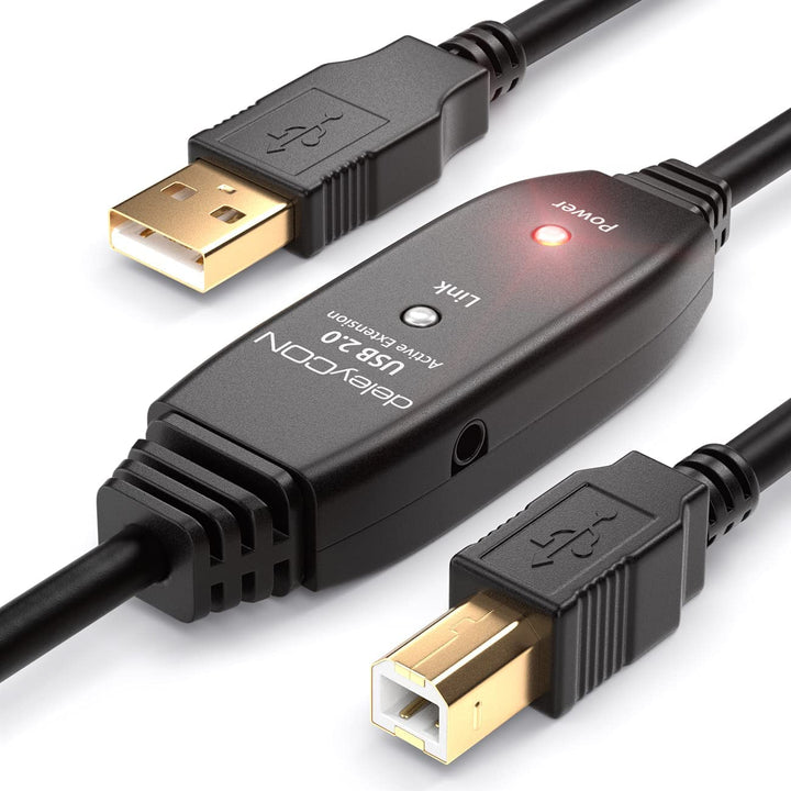 deleyCON 20m Aktives USB Druckerkabel Scannerkabel Datenkabel USB 2.0 A-Stecker zu B-Stecker für Dru